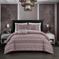 Jenson 5 Piece Comforter Set Jacquard Chevron Geometric Pattern Design Bedding Plum Queen