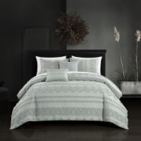 Jenson 5 Piece Comforter Set Jacquard Chevron Geometric Pattern Design Bedding Grey Queen