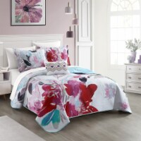 Ateus Palace 3 or 4Piece Reversible Quilt Set Floral Watercolor Design Bedding red hatsie