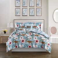 Vibrant Floral Print 5 or 4 piece Reversible Comforter Set Blue Twin
