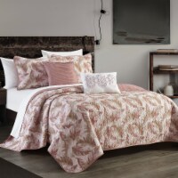 Cariacica 5 or 4 Piece Quilt Set Watercolor Leaf Print Geometric Pattern Bedding -