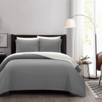 St. Paul 3 or 2 Piece Quilt Set Striped Design Sherpa Lined grey king