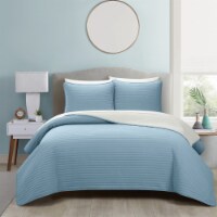 St. Paul 3 or 2 Piece Quilt Set Striped Design Sherpa Lined blue queen