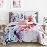 Ateus Palace 3 or 4Piece Reversible Quilt Set Floral Watercolor Design Bedding mateus purple