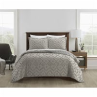 NY&C Home Dody 3 Piece Cotton Quilt Set Clip Jacquard Geometric Pattern Bedding grey king