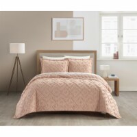 NY&C Home Dody 3 Piece Cotton Quilt Set Clip Jacquard Geometric Pattern Bedding dusty rose