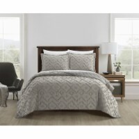 NY&C Home Dody 3 Piece Cotton Quilt Set Clip Jacquard Geometric Pattern Bedding grey queen