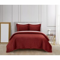 NY&C Home Dafa 3 Piece Velvet Quilt Set Diamond Stitched Pattern Bedding brick queen