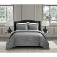NY&C Home Dafa 3 Piece Velvet Quilt Set Diamond Stitched Pattern Bedding grey queen