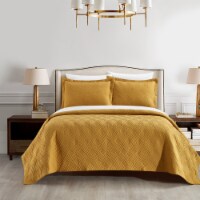 NY&CO Ahling 3 Piece Quilt Set Contemporary Geometric Diamond Pattern Bedding gold king