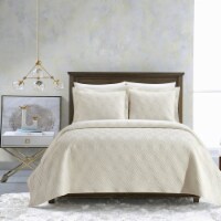 NY&CO Ahling 3 Piece Quilt Set Contemporary Geometric Diamond Pattern Bedding beige queen