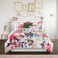 5 Piece Reversible Comforter Set Floral Watercolor Design Bedding Red Twin