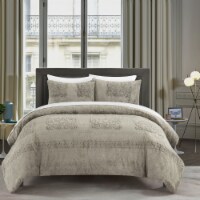 Amora 3 or 2 Piece Comforter Set Embossed Mandala Pattern Faux Fur beige queen