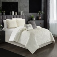 Magna 5 Piece Comforter Set Embossed Medallion Scroll Pattern Design Bedding Beige Twin - 4