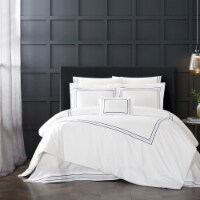 Nilla 4 Piece Cotton Comforter Set Solid White With Embroidered Border blue king