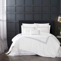 Nilla 4 Piece Cotton Comforter Set Solid White With Embroidered Border blue queen