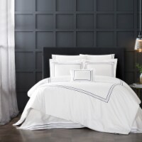 Nilla 4 Piece Cotton Comforter Set Solid White With Embroidered Border blue queen