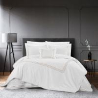 Nilla 4 Piece Cotton Comforter Set Solid White With Embroidered Border gold queen