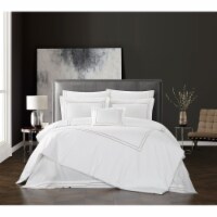 Ilani 4 Piece Cotton Comforter Set Solid White With Dual Stripe Embroidered Border Hotel