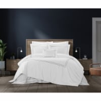 Ilani 4 Piece Cotton Comforter Set Solid White With Dual Stripe Embroidered Border Hotel
