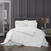 Alfrey 3 Piece Organic Cotton Duvet Cover Set Solid White With Dual Stripe Embroidered Border