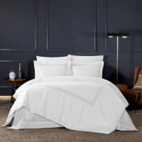 Alfrey 3 Piece Organic Cotton Duvet Cover Set Solid White With Dual Stripe Embroidered Border