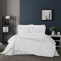 Alfrey 3 Piece Organic Cotton Duvet Cover Set Solid White With Dual Stripe Embroidered Border