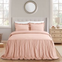 Ashford 3 Piece Quilt Set Crinkle Crush Ruffled Drop blush queen
