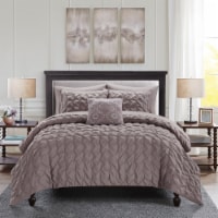 Edison 8 or 6 Piece Comforter Set Pinch Pleat Box Design Bed In A Bag Bedding Plum Twin - 6