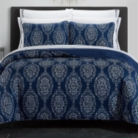 9 or 6 Piece Quilt Set Medallion or Floral Pattern Print Reversible Bed In A Bag navy twin