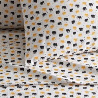NY&C Home Laroi 4 or 3 Piece Sheet Set Super Soft Elephant Pattern Print Design white king
