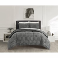 Farca 3 or 2 Piece Comforter Textured Geometric Pattern Faux Micro-Mink Backing grey king - 3
