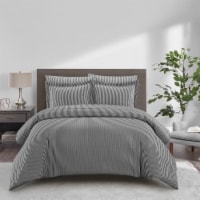 Morgan 3 or 2 Piece Duvet Cover Set Contemporary Two Tone Striped charcoal queen