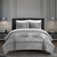 Amora 3 or 2 Piece Comforter Set Embossed Mandala Pattern Faux Fur grey twin