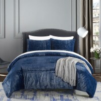 Amora 3 or 2 Piece Comforter Set Embossed Mandala Pattern Faux Fur navy twin
