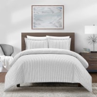 Vasey 2 or 3 Piece Duvet Cover Set Contemporary Solid White With Dot Striped charcoal king