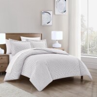 Vasey 2 or 3 Piece Duvet Cover Set Contemporary Solid White With Dot Striped dark purple