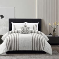 Serena 4 Piece Cotton Comforter Set Clip Jacquard Striped beige queen