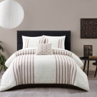 Serena 4 Piece Cotton Comforter Set Clip Jacquard Striped blush queen