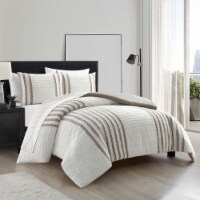 Salma 3 Piece Cotton Duvet Cover Set Clip Jacquard Striped beige king