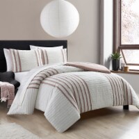Salma 3 Piece Cotton Duvet Cover Set Clip Jacquard Striped blush king