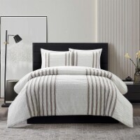 Salma 3 Piece Cotton Duvet Cover Set Clip Jacquard Striped beige queen