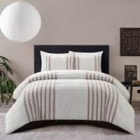 Salma 3 Piece Cotton Duvet Cover Set Clip Jacquard Striped blush queen
