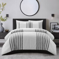 Salma 3 Piece Cotton Duvet Cover Set Clip Jacquard Striped grey queen