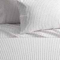 Caley 3 or 4 Piece Sheet Set Solid White With Dot Striped Pattern Print Design dark purple