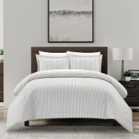 Vasey 2 or 3 Piece Duvet Cover Set Contemporary Solid White With Dot Striped green twin