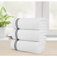 Chic Home Luxurious 3-Piece 100% Pure Turkish Cotton White Bath Towels, 30 x 60 , Striped