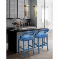 Iconic Home Catalina Bar Stool Chair Velvet Upholstered Half Back Design Gold Tone Footrest