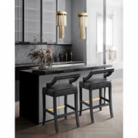 Iconic Home Catalina Bar Stool Chair Velvet Upholstered Half Back Design Gold Tone Footrest