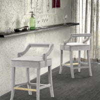Iconic Home Catalina Counter Stool Chair Velvet Upholstered Half Back Design Gold Tone